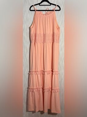 Bohemian Women’s Peach Maxi Dress with Artesian Detail Curations 1X
